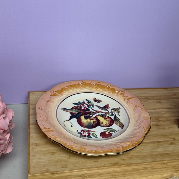 Vintage Plate peach lustreware gold trim with apples - Picture 11 of 12